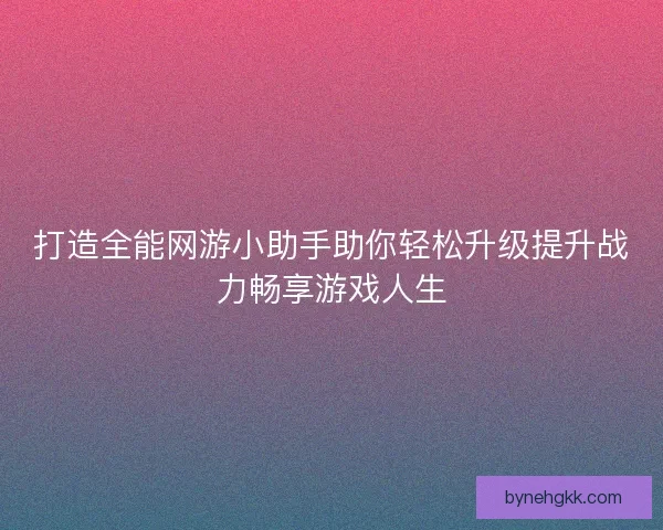 打造全能网游小助手助你轻松升级提升战力畅享游戏人生