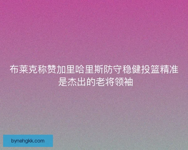 布莱克称赞加里哈里斯防守稳健投篮精准 是杰出的老将领袖